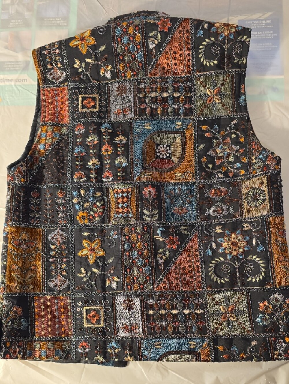 Men's Navy Blue Patchwork Nehru Jacket - Embroidered Festive Vest - Picture 12 of 14